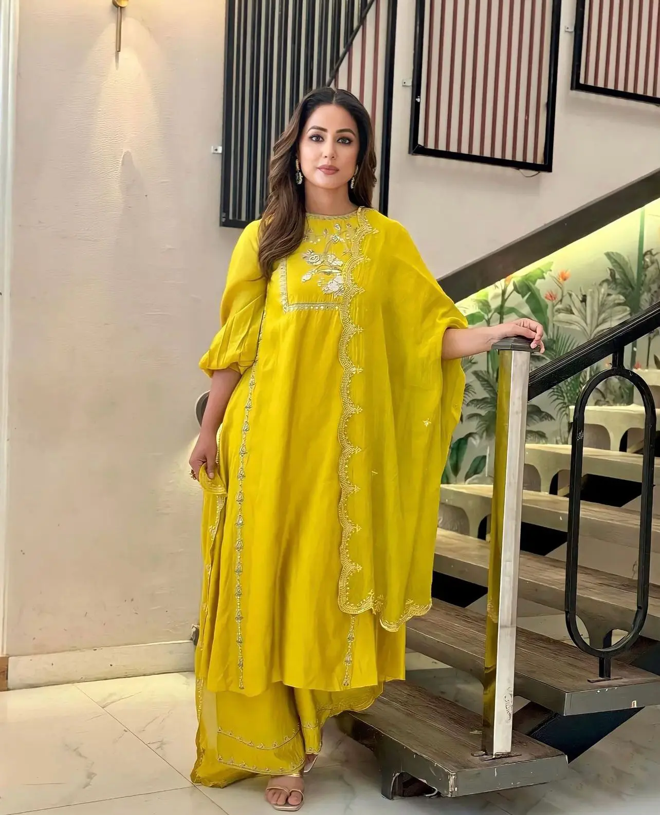 Sophisticated Yellow Silk Kurti with Palazzo, Featuring Exquisite Embroidery and Sequins