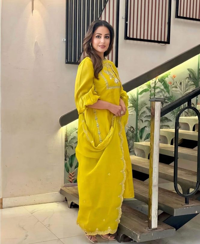 Sophisticated Yellow Silk Kurti with Palazzo, Featuring Exquisite Embroidery and Sequins