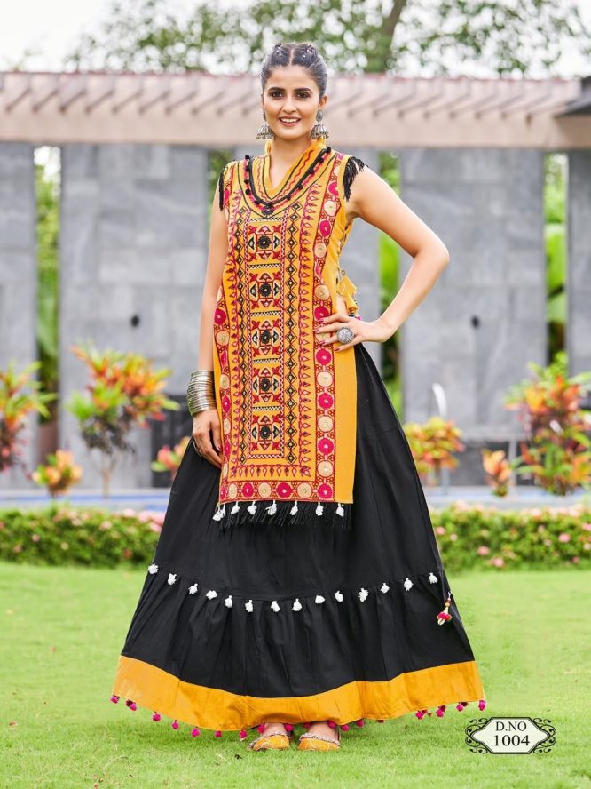 Luxurious Off White Dhingli Motif Embroidered Panel Top Paired With Wine Trendy Printed Skirt