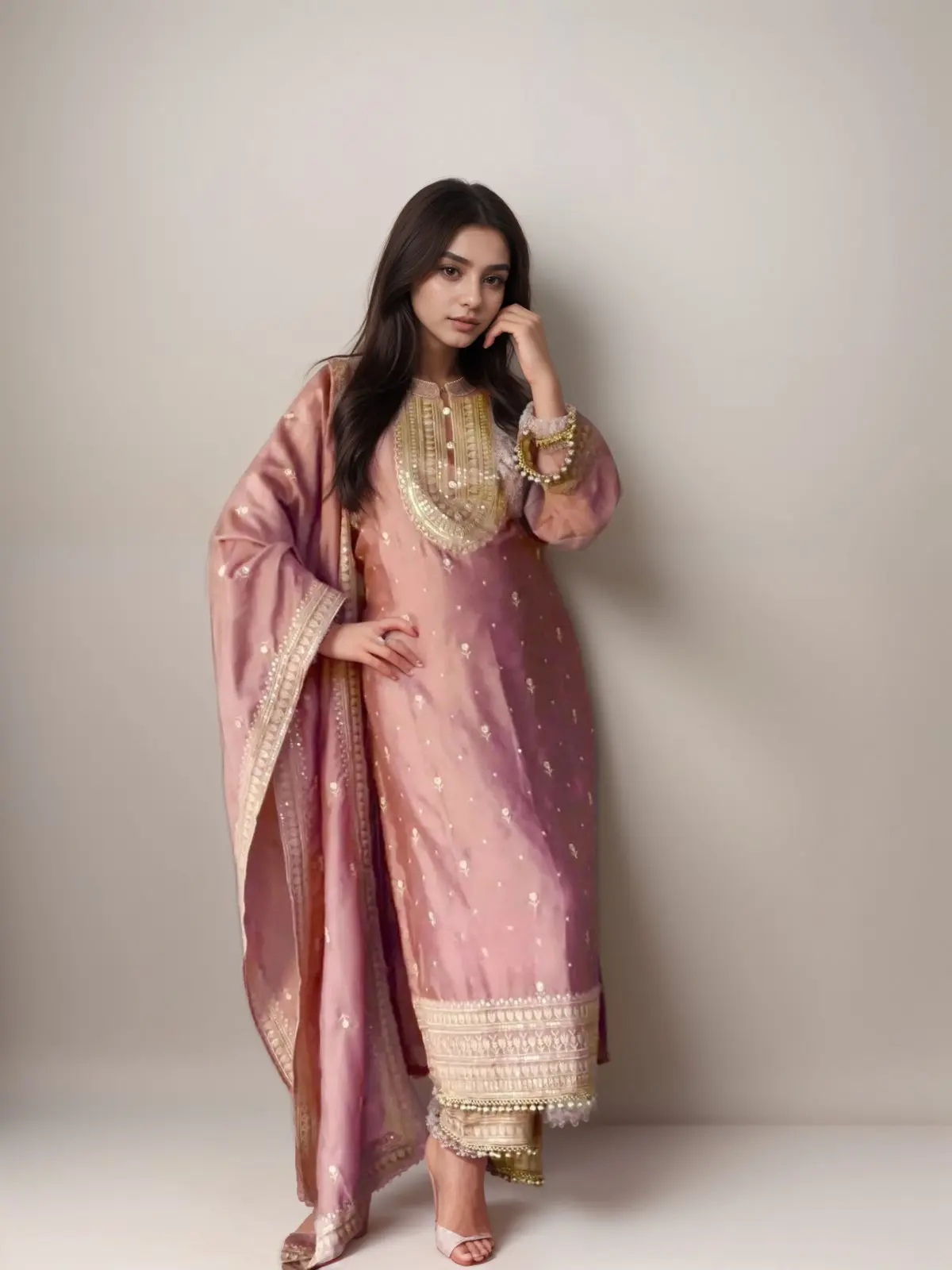 Blush Mauve Embroidered Salwar Kameez Set
