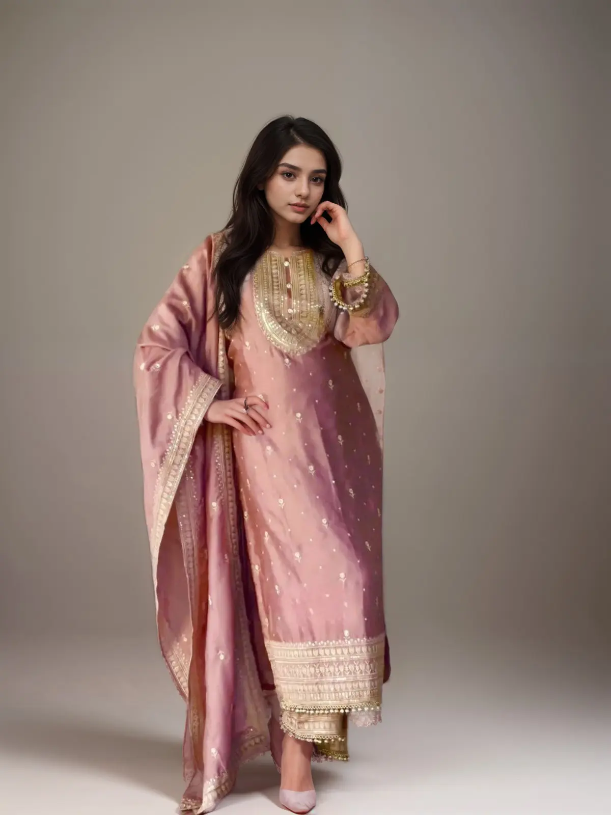 Blush Mauve Embroidered Salwar Kameez Set