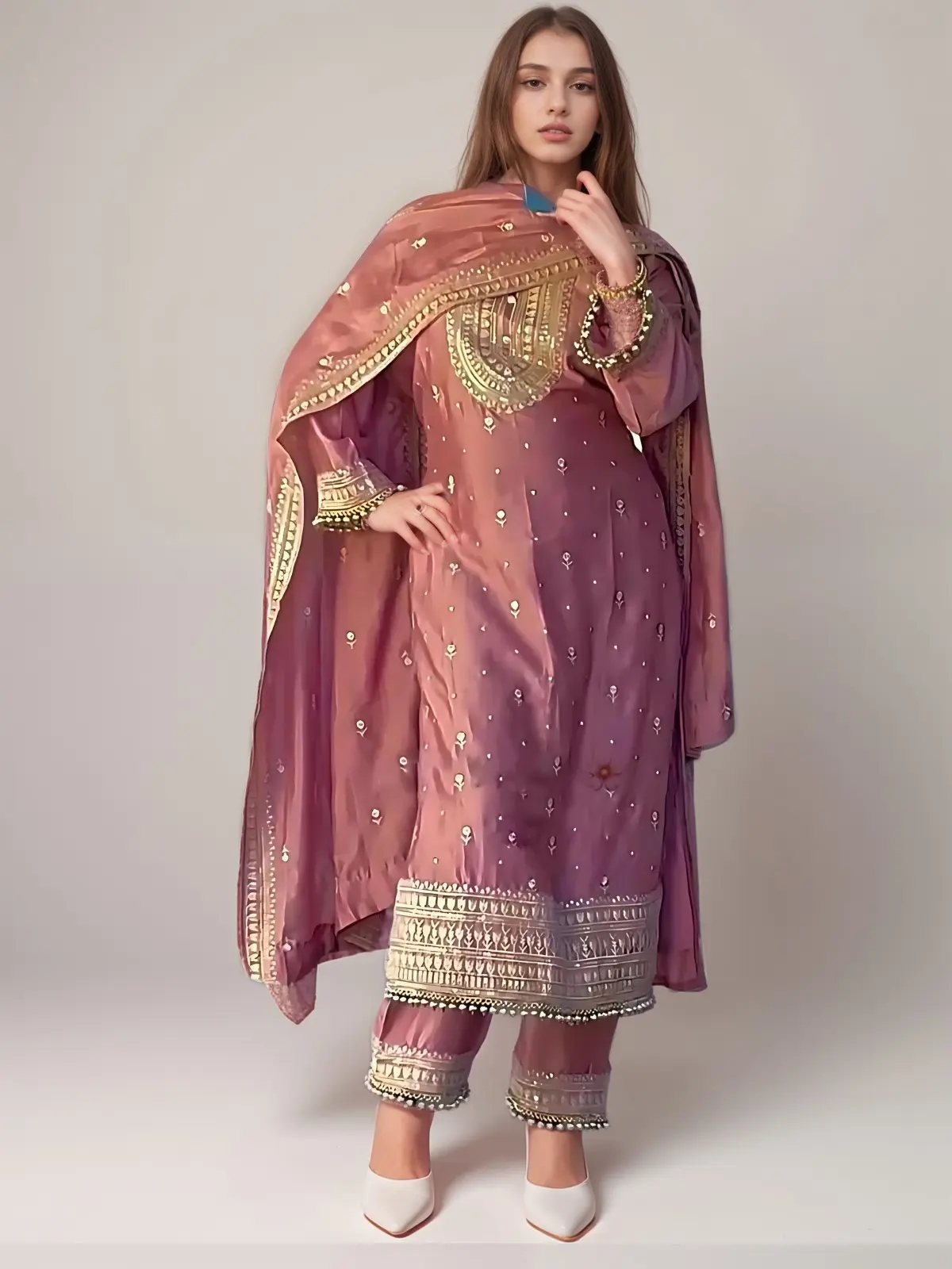 Blush Mauve Embroidered Salwar Kameez Set