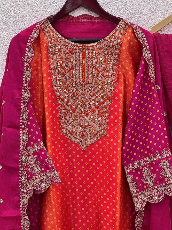 Ruby Embroidery Suit Set with Dupatta and Pant