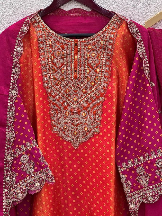 Ruby Embroidery Suit Set with Dupatta and Pant