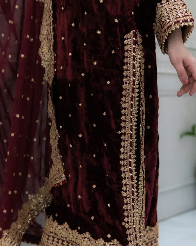Premium Velvet Zari Embroidered Anarkali Suit