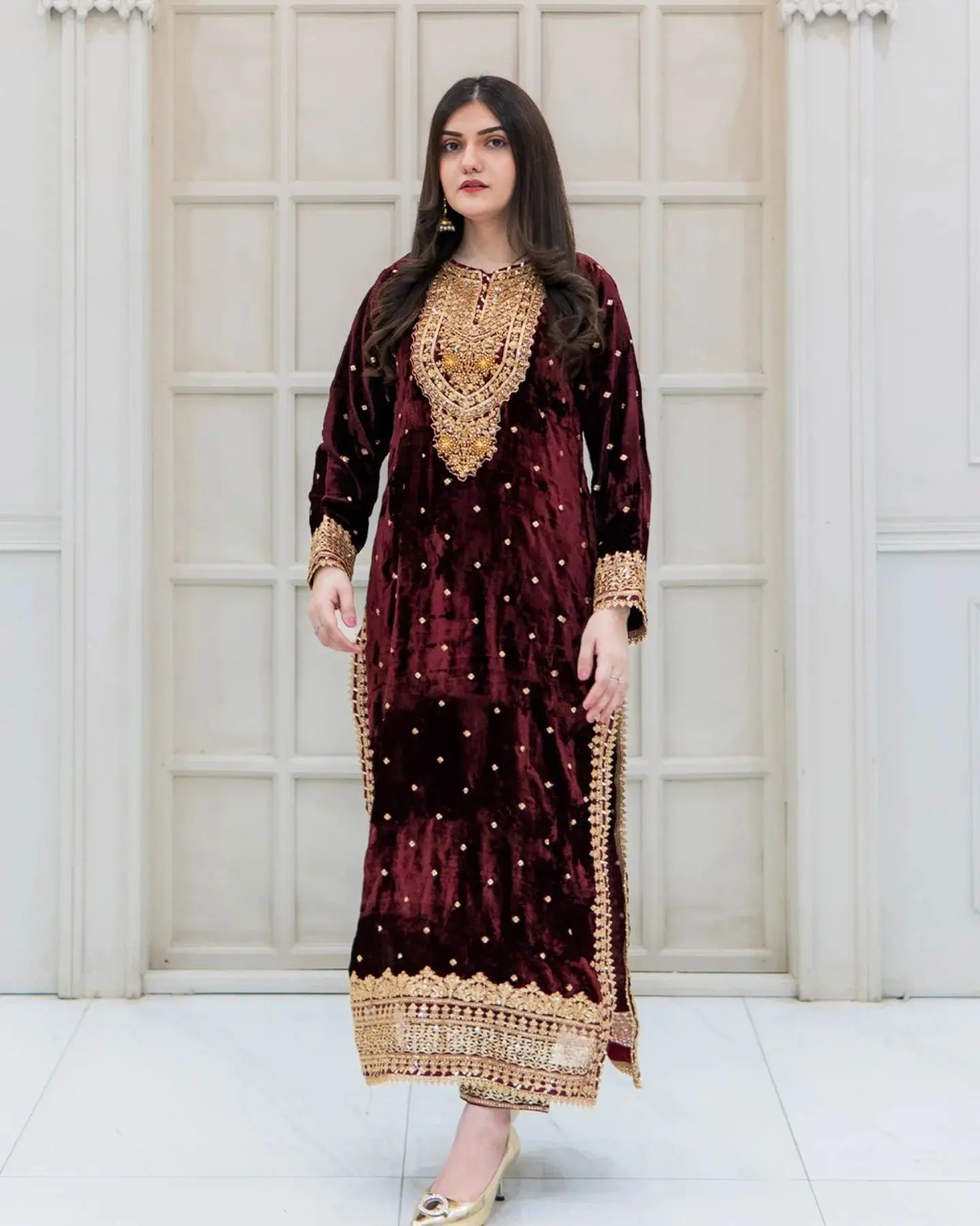 Premium Velvet Zari Embroidered Anarkali Suit
