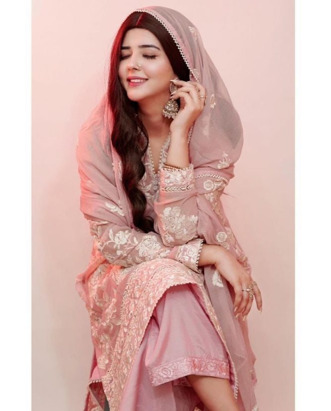 Intricate Sequence Work Peach Faux Georgette Suit