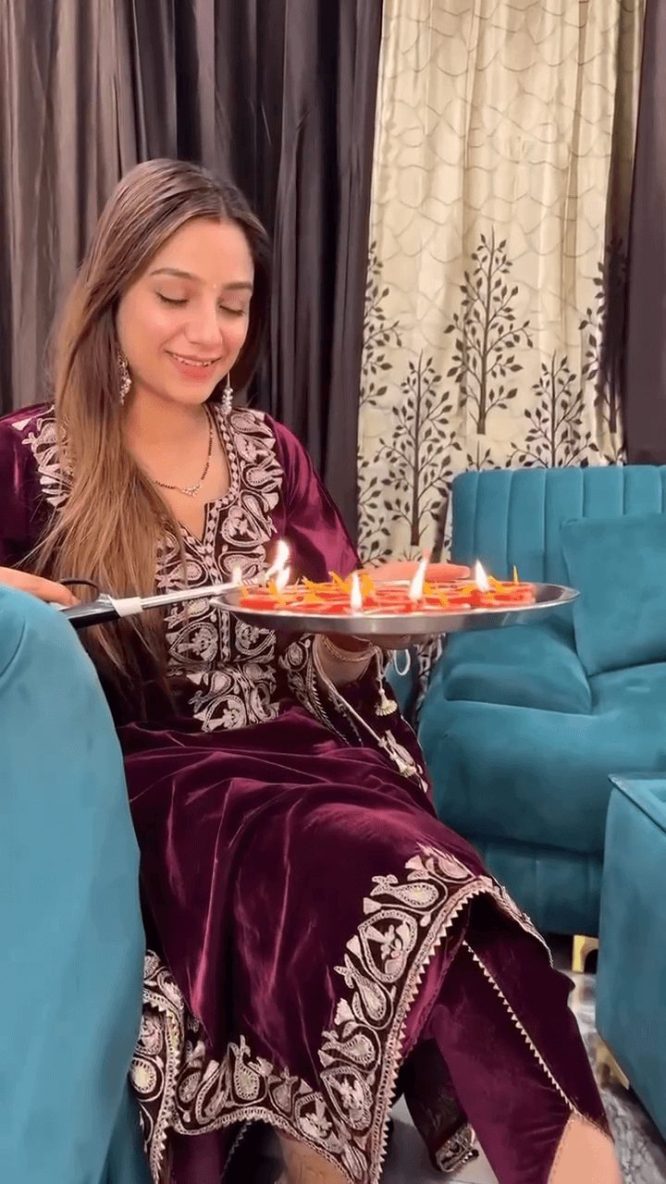Saanjh Velvet Kaftan with Dhoti and Potli