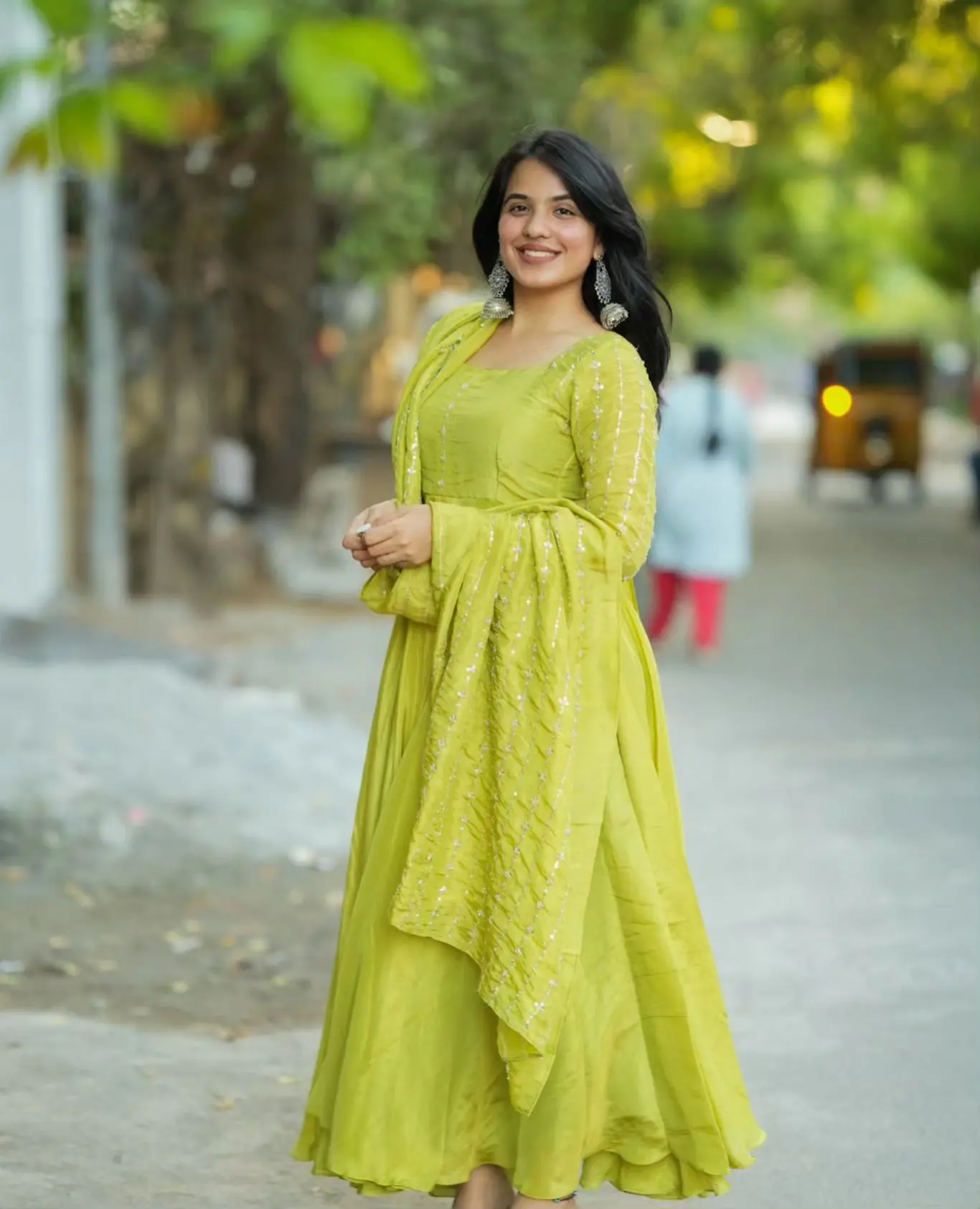 Hand-Embroidered Parrot Green Gown