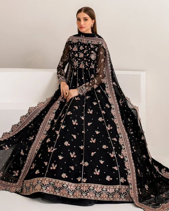 Black Rose Zari Embroidered Anarkali