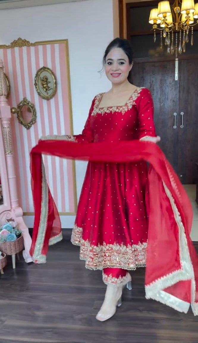 Rani Red Anarkali Suit Set