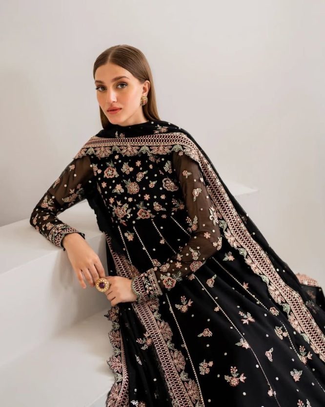 Black Rose Zari Embroidered Anarkali