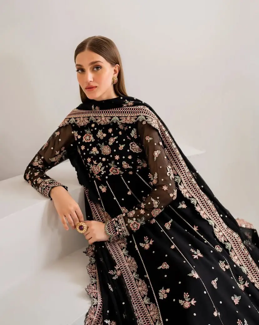 Black Rose Zari Embroidered Anarkali