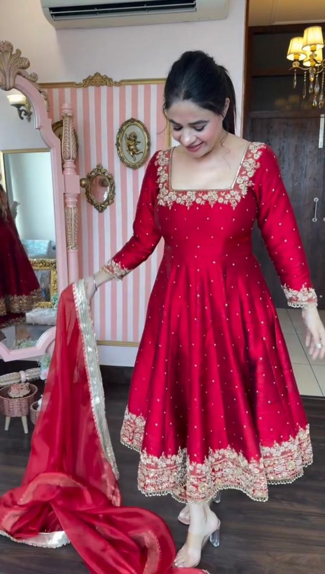 Rani Red Anarkali Suit Set