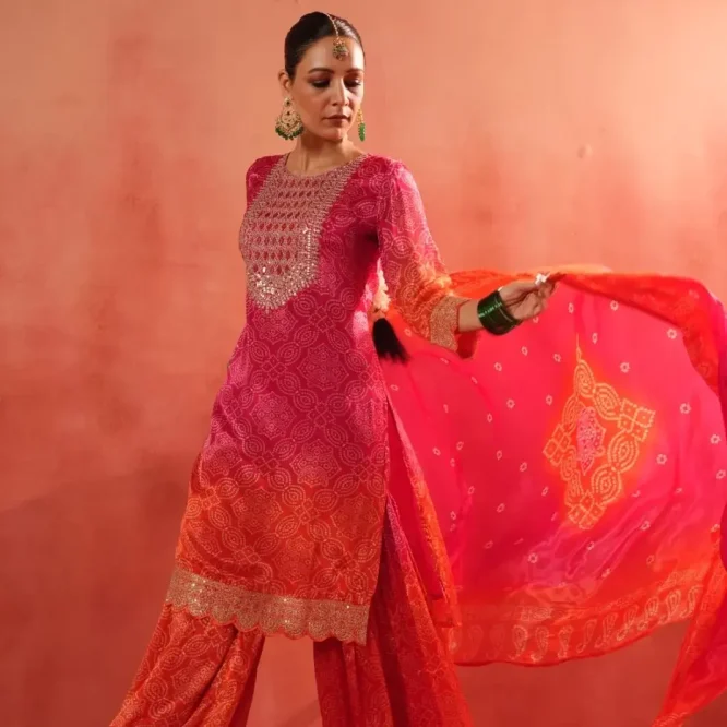 Traditional Bandhej Sharara Set