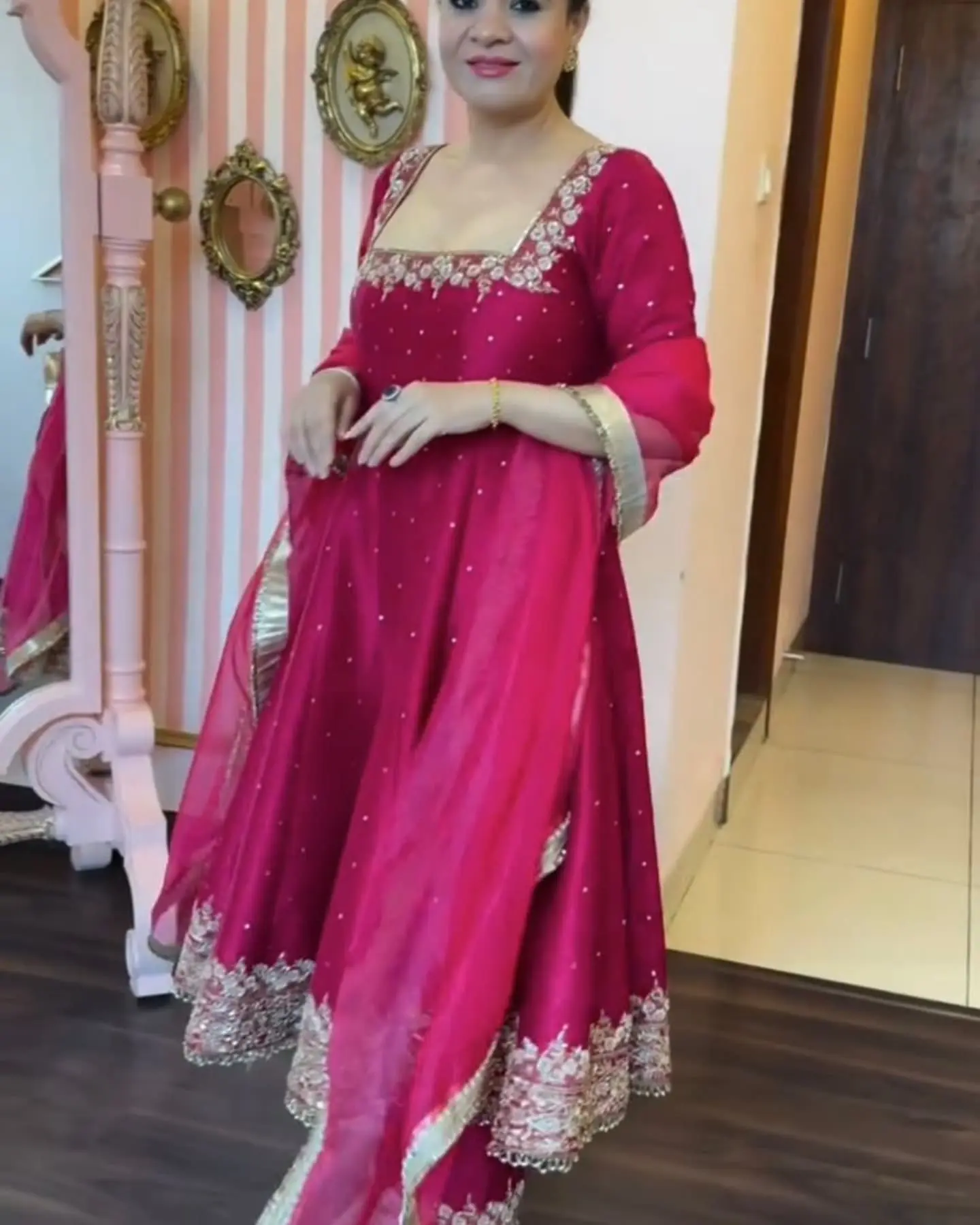 Royal Pur Vichitra Hot Pink Anarkali Suit