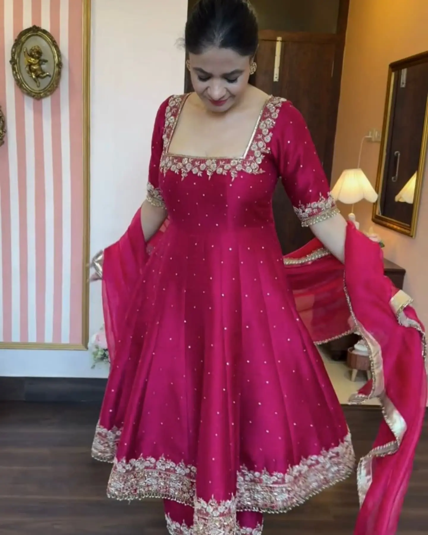 Royal Pur Vichitra Hot Pink Anarkali Suit