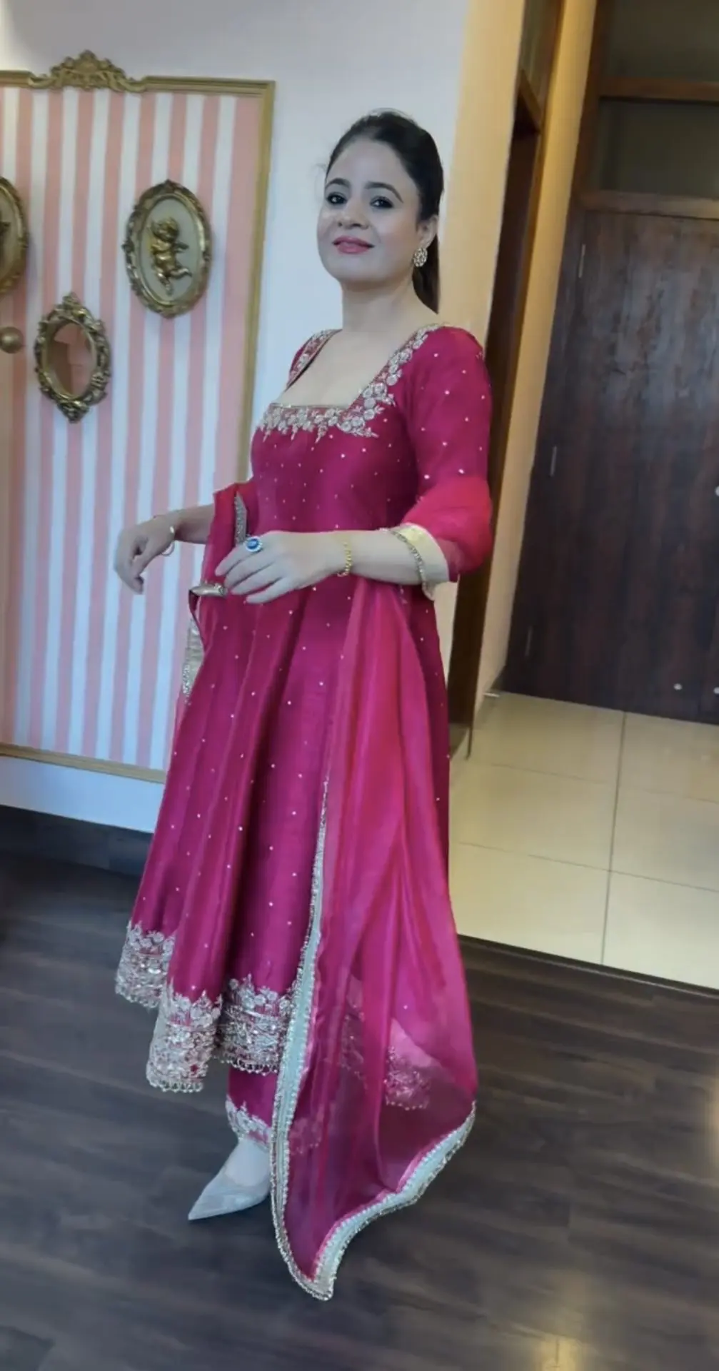 Royal Pur Vichitra Hot Pink Anarkali Suit