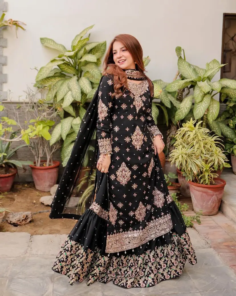 Rich Black Sharara Suit Set