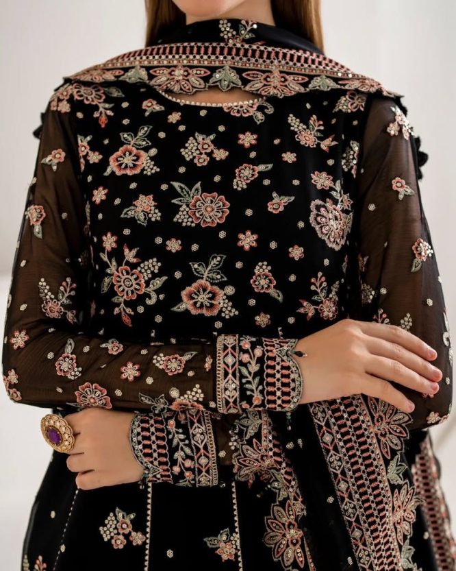 Black Rose Zari Embroidered Anarkali