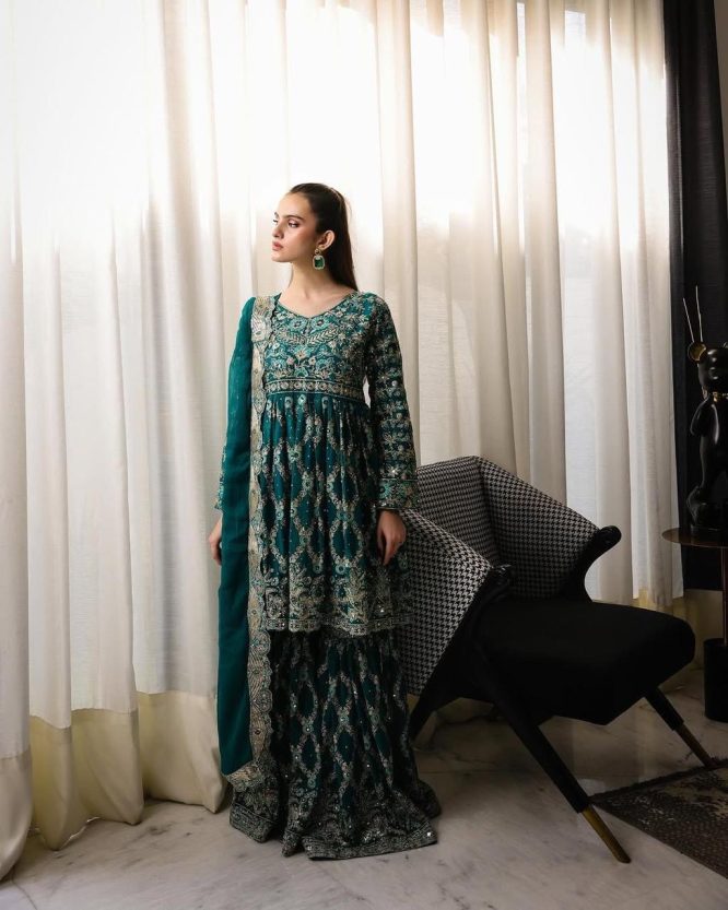 Emerald Designer Kurta Palazzo With Dupatta