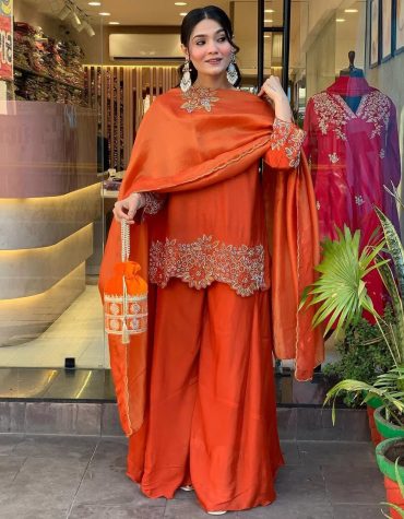 Elegant Orange Festive Suit with Dupatta