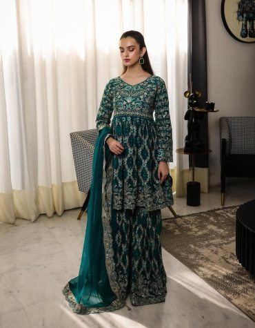 Emerald Designer Kurta Palazzo With Dupatta