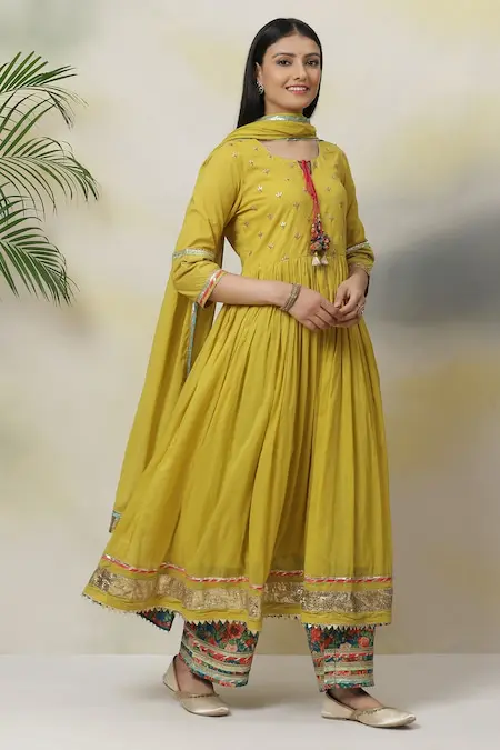 Mustard Yellow Embroidered Anarkali Suit