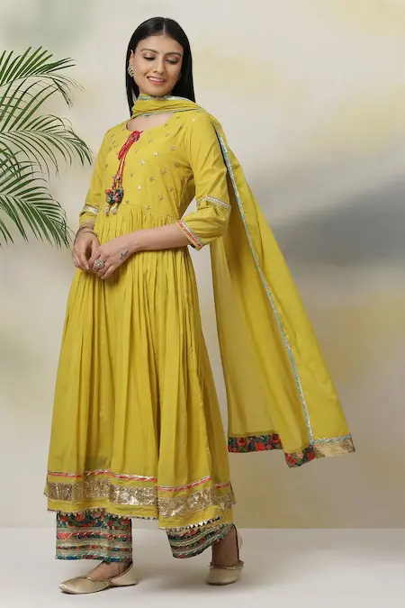 Mustard Yellow Embroidered Anarkali Suit