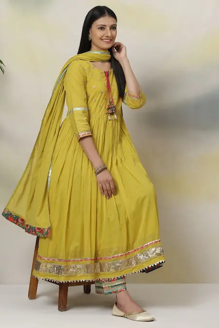 Mustard Yellow Embroidered Anarkali Suit