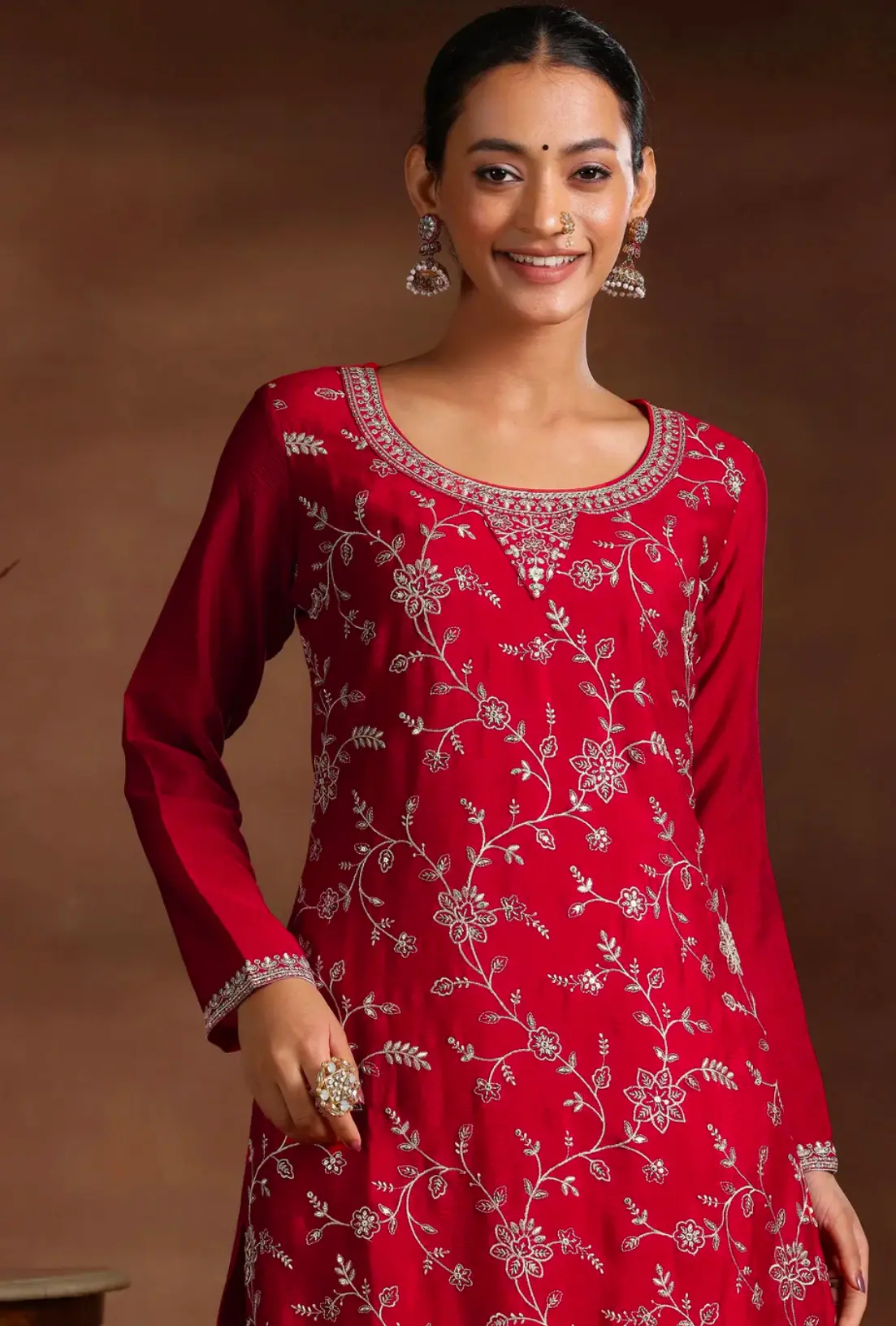 Royal Red Embroidered Silk Sharara Set
