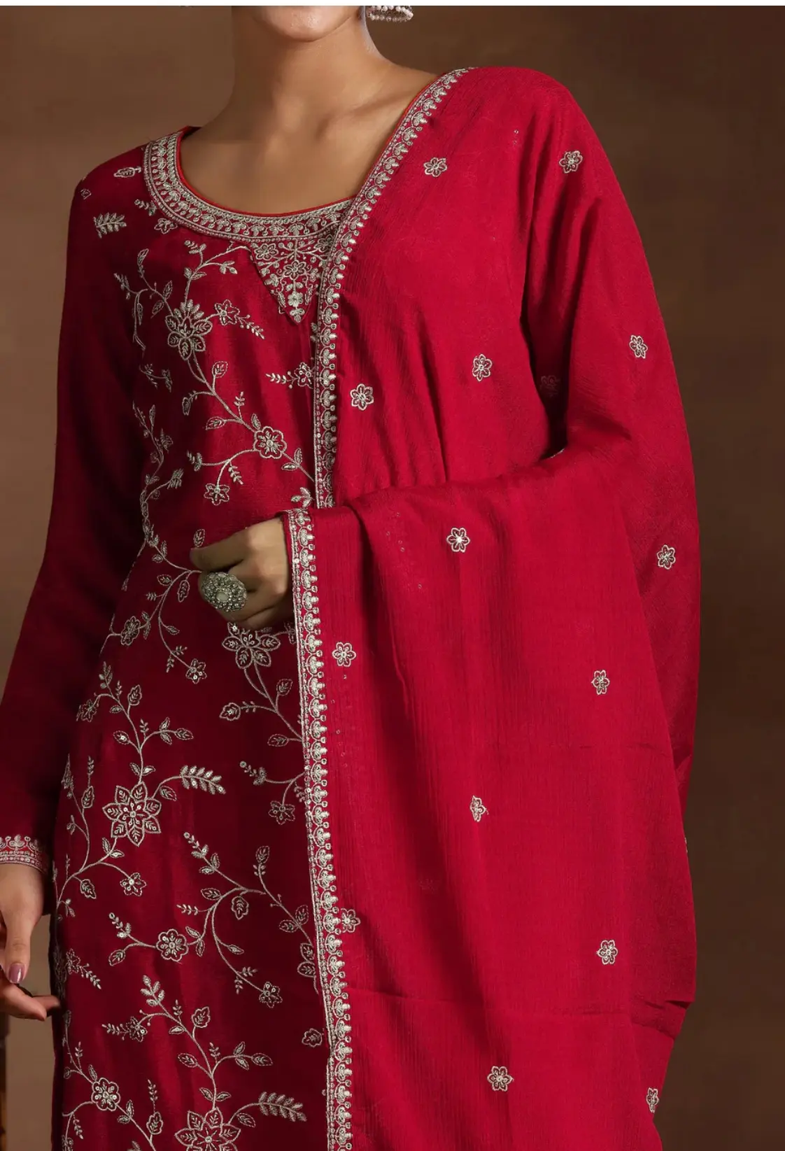 Royal Red Embroidered Silk Sharara Set