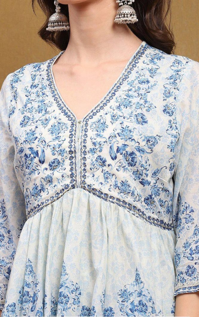 Azure Grace Printed Peplum Kurta Set