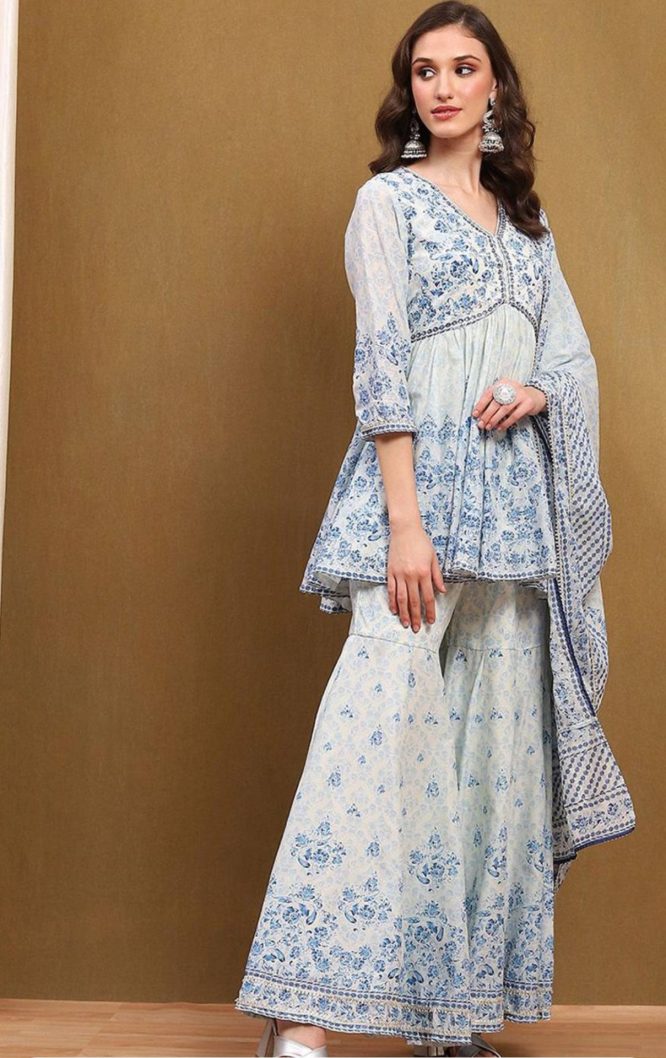 Azure Grace Printed Peplum Kurta Set