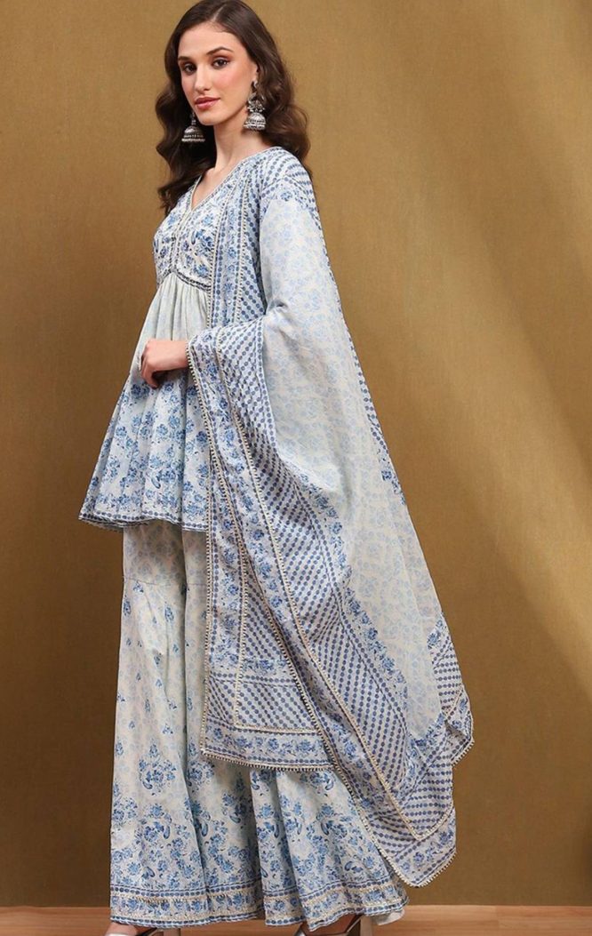 Azure Grace Printed Peplum Kurta Set