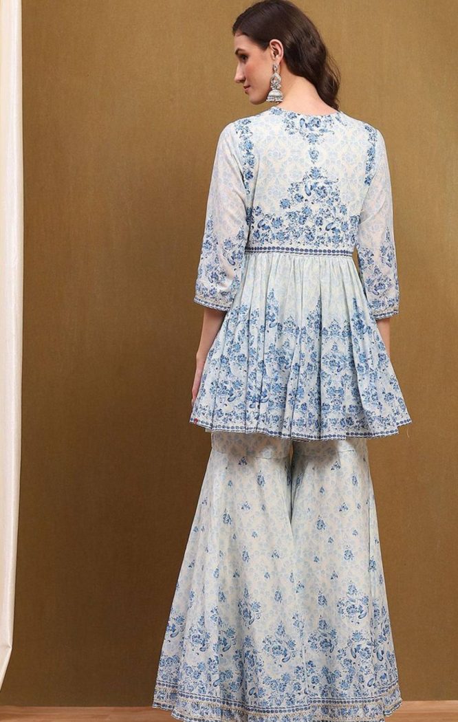 Azure Grace Printed Peplum Kurta Set