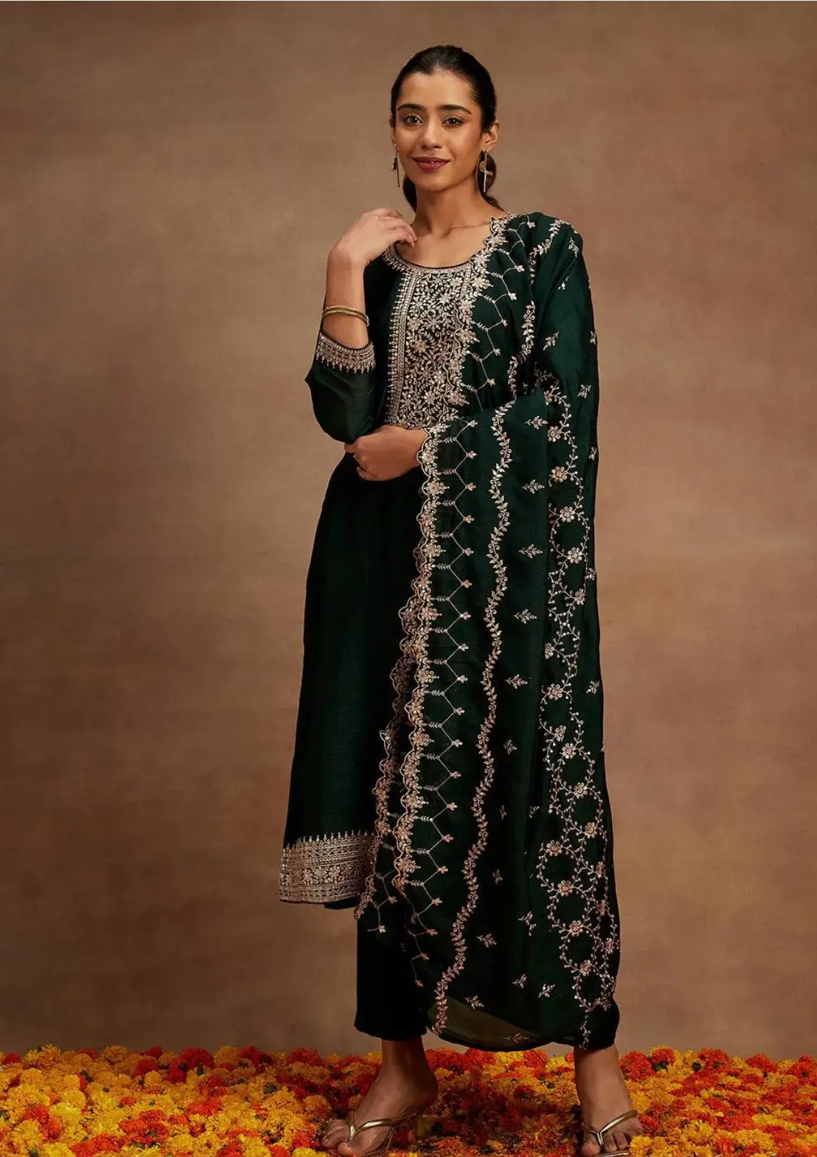 Zehra Emerald Green Embroidered Suit Set