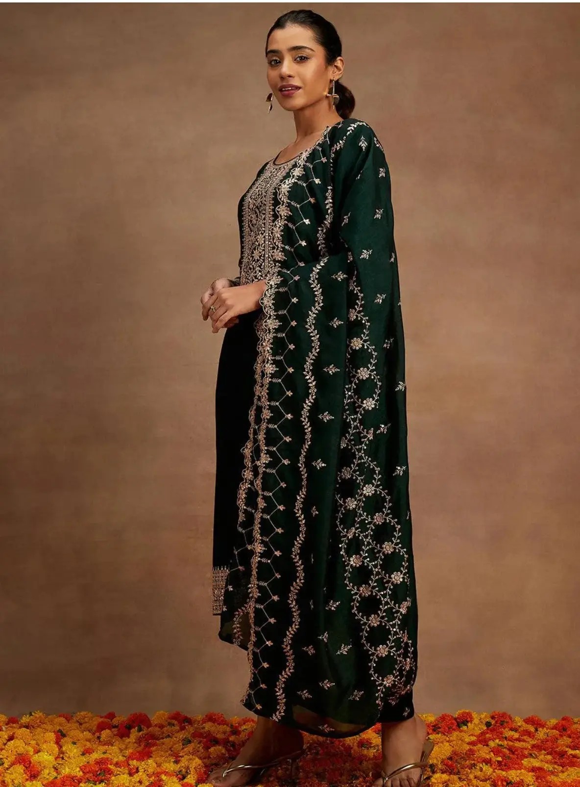 Zehra Emerald Green Embroidered Suit Set