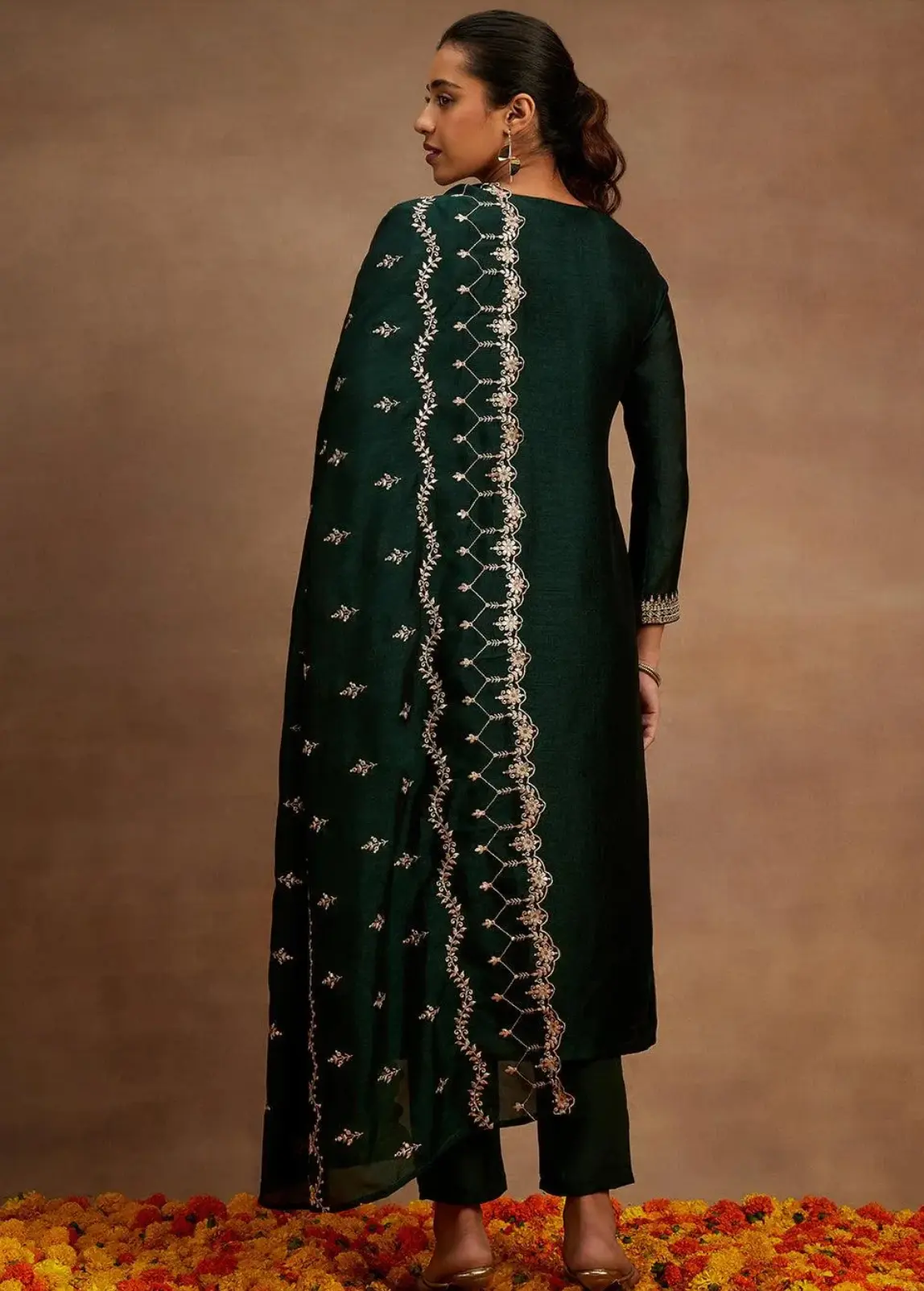 Zehra Emerald Green Embroidered Suit Set