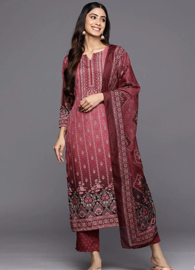 Mahira Maroon Ethnic Printed Suit Set