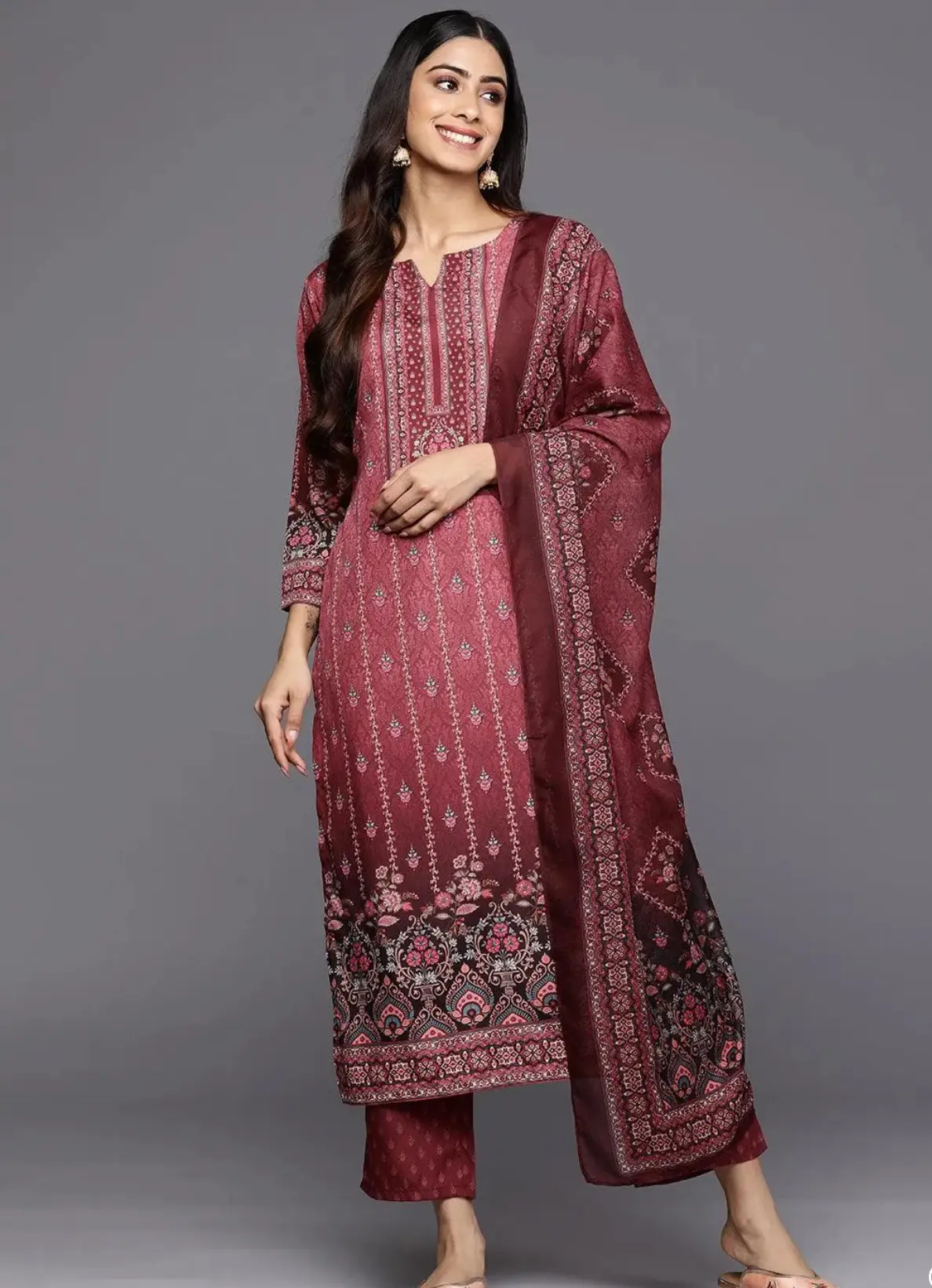 Mahira Maroon Ethnic Printed Suit Set