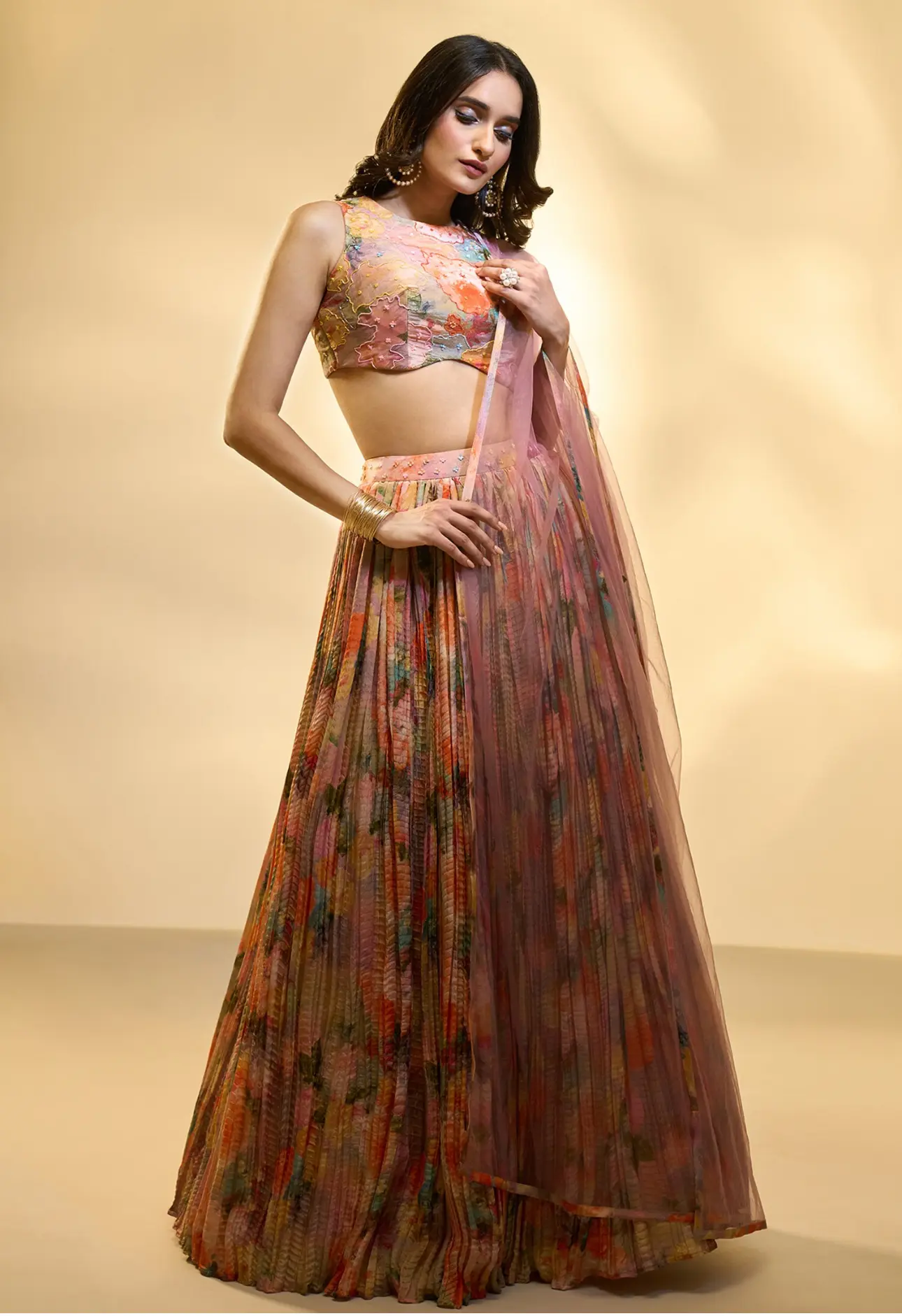 Noorani Blush Multi-Colored Embroidered Lehenga Set