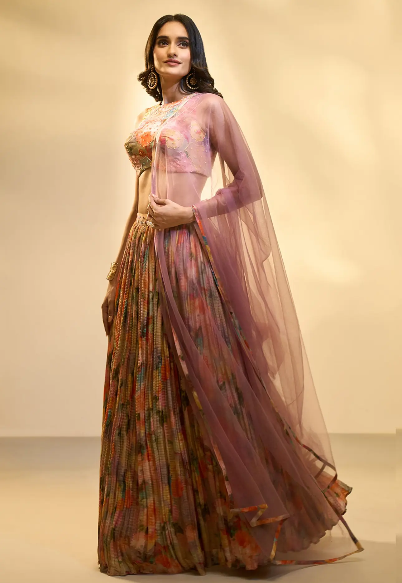 Noorani Blush Multi-Colored Embroidered Lehenga Set