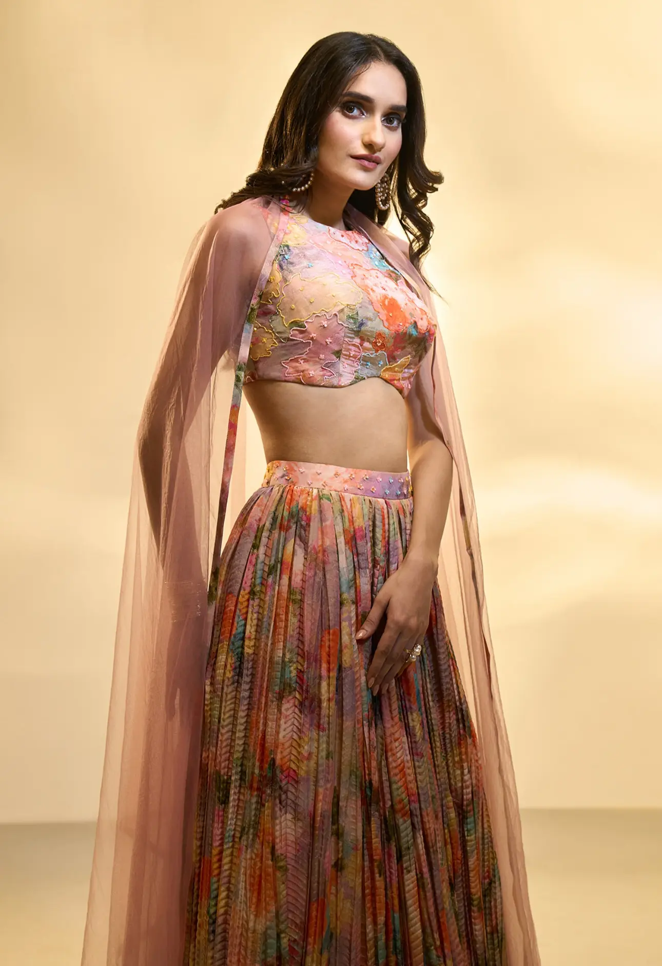 Noorani Blush Multi-Colored Embroidered Lehenga Set