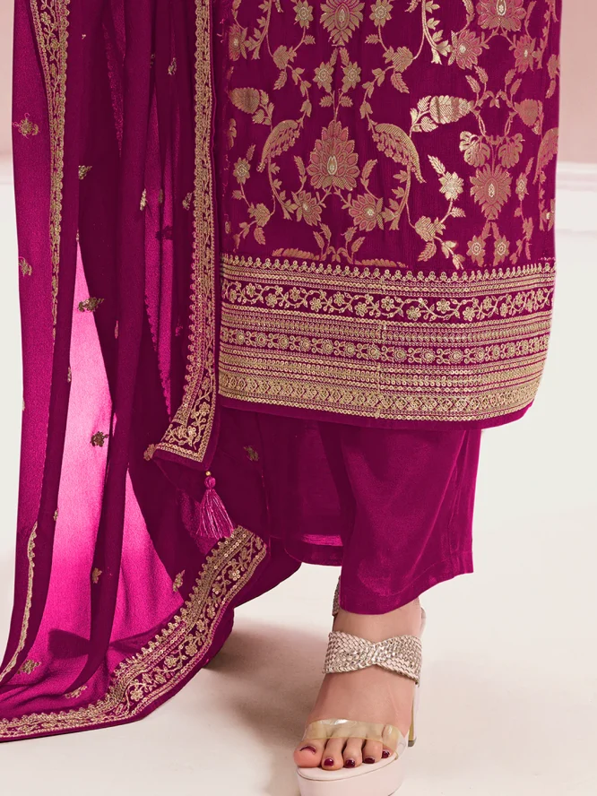 Gulbahaar Wine Gold Embroidered Salwar Suit