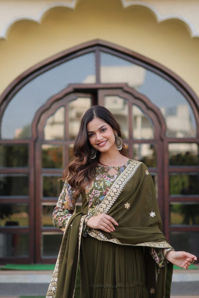 Ganga's Green Readymade Gown