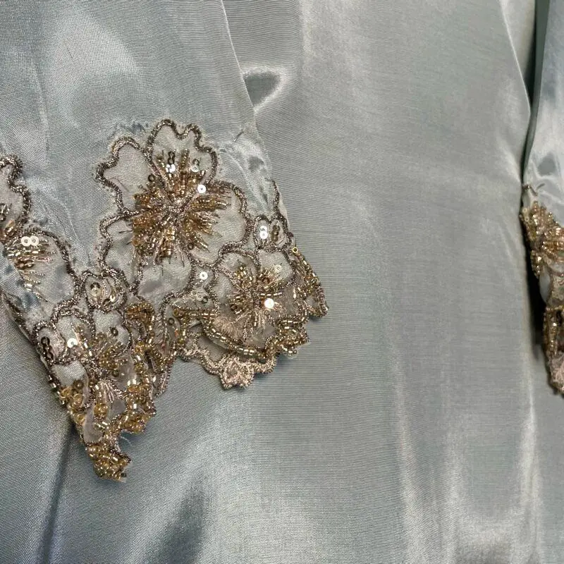 Sage Green Satin Farshi Salwar Set with Hand Embroidered Detailing