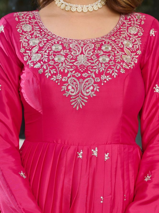 Embroidered Silk Anarkali Suit Set with Dupatta