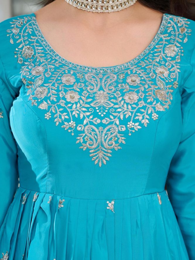 Embroidered Silk Anarkali Suit Set with Dupatta