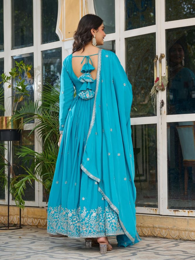 Embroidered Silk Anarkali Suit Set with Dupatta